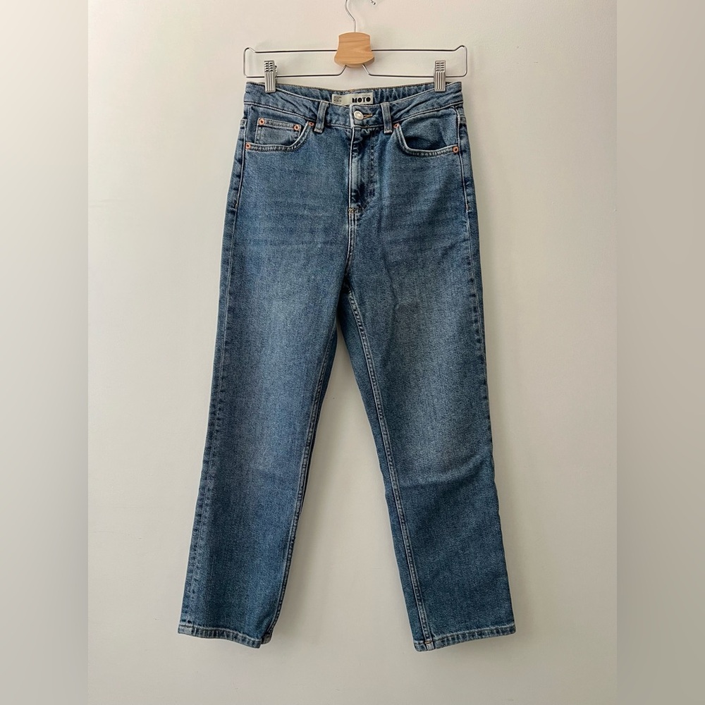 Topshop Moto Straight Leg Jeans classic blue womens 28